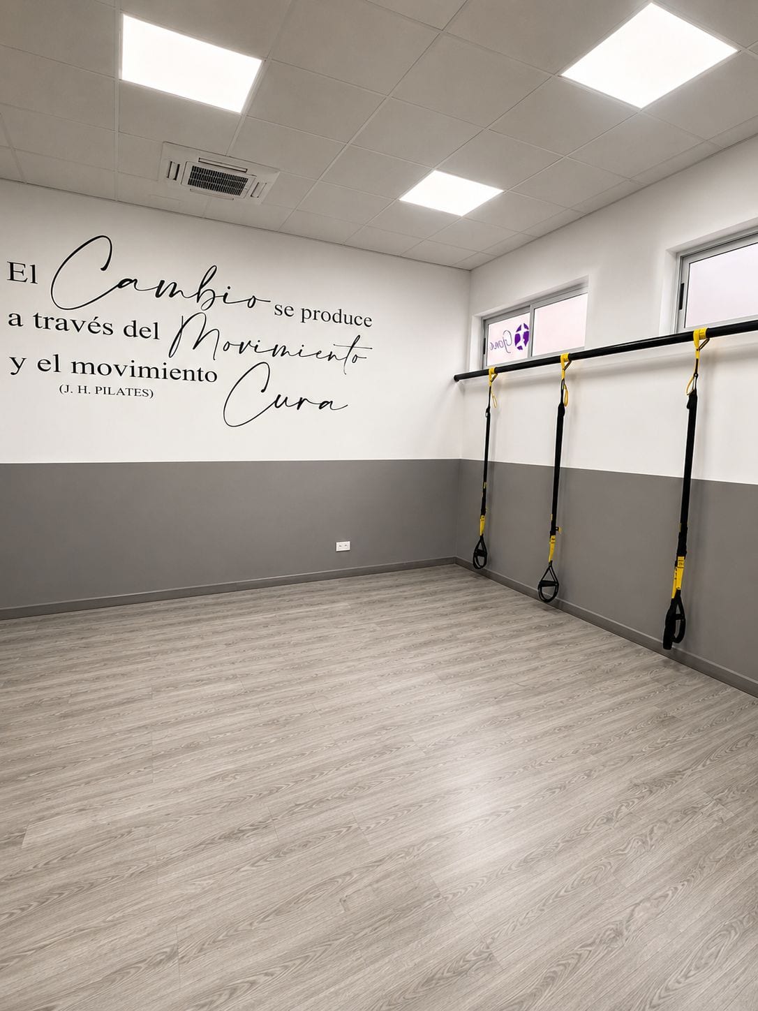 Sala de TRX con cintas de suspensión en el centro